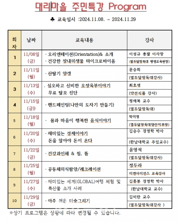 배내골 대리마을 주민특강 프로그램